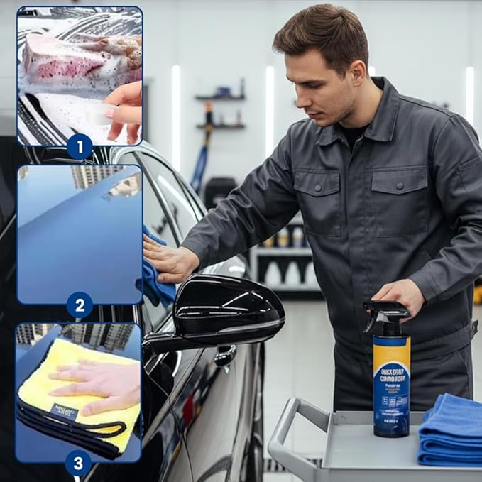 Car Coating Spray, Quick Effect Ceramic Wax Polish, All-in-One Waterless Wash & Scratch Repair Spray, Removes Oil Film, Enhances Gloss & Hydrophobic Protection, 250ml x 3 Pack