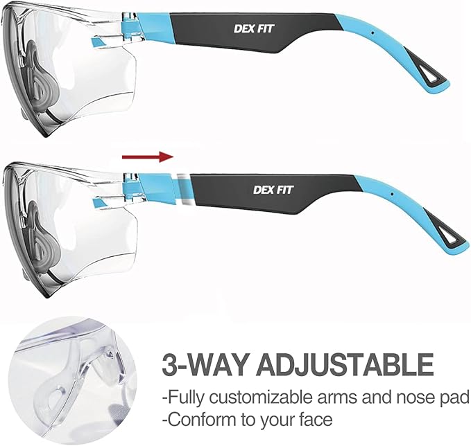 DEX FIT Safety Glasses SG210, Z87 Eye Protection, Anti-Fog & Scratch Resistant, Adjustable for Women and Men, UV Protection (Black & Red Frame, Clear Lens)