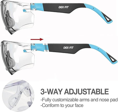 DEX FIT Safety Glasses SG210, Z87 Eye Protection, 3X Anti-Fog & Scratch Resistant, Adjustable for Women and Men, UV Protection (Black & Green Frame, Clear Lens)