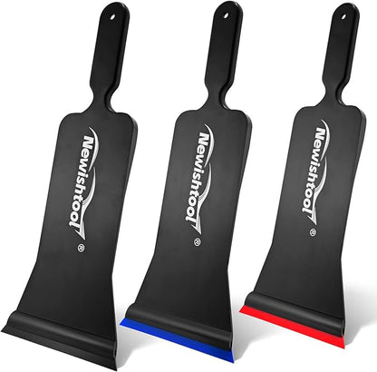 NEWISHTOOL Bulldozer Squeegee Kit Tint Tools, Long Handle Rubber Squeegee for Front/Back Rear Window Film Application, Pack of 3 Different Durometer Blade Replaceable Auto Flat Glass Tint Squeegee