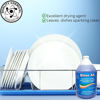 Quality Chemical Rinse All/Commercial Industrial Grade Rinse Aid/Dishwasher Rinse Aid Liquid, heat and cool dry Finish/Rinse Agent Dishwasher/Leave Dishes Spotless 128 oz (Pack of 2)