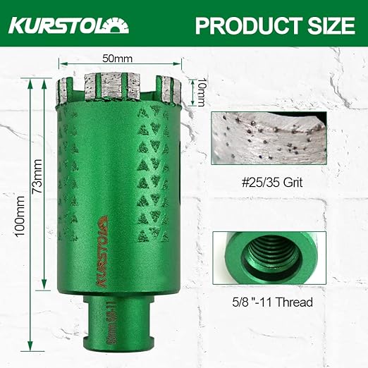 KURSTOL Diamond Core Drill Bits - 2 Inch with 58-11 Thread Granite Hole Saw Dry or Wet Drilling Hard Stone Marble Concrete Quartz Countertop Laser Welded Masonry Coring(50mm)
