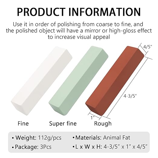 QZATTCAEN Buffing Polishing Cutting Compounds 12 Oz. Kit - Green Fine/White Medium/Red Coarse - 3 Pack