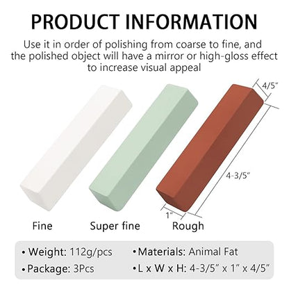 QZATTCAEN Buffing Polishing Cutting Compounds 12 Oz. Kit - Green Fine/White Medium/Red Coarse - 3 Pack