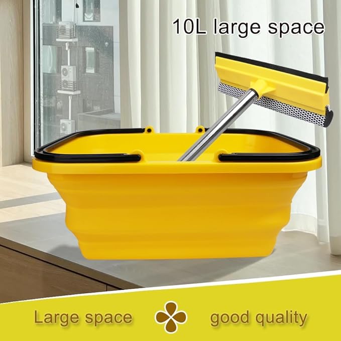 Windshield Car Squeegee and Collapsible Washing Bucket Combo Set, 2 in 1Window Squeegee with Long Handle