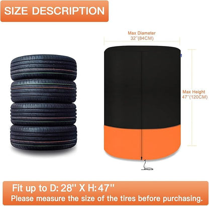 Kayme Tire Cover, Large Tire Storage Bag, Seasonal Spare Tire Storage Cover, Durable Tire Bags Used in Trucks, SUV, Trailer Sun Rain Snow Protection, Fit 32 Inch Tire Diameter-Black Orange