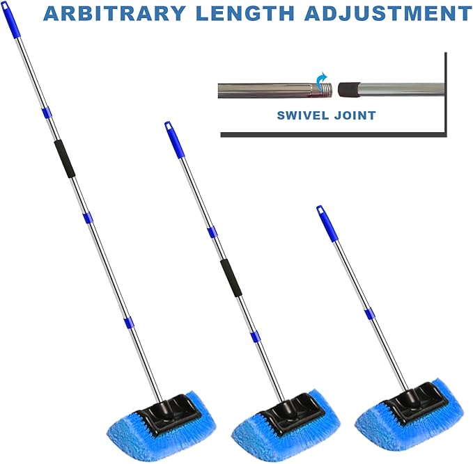 Car Wash Brush with Long Handle – Five-Sided Soft Bristle Brush for Car, Truck, SUV, RV, Boat & House Siding Cleaning(Blue)