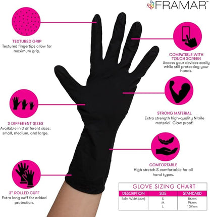 FRAMAR Black Disposable Gloves Large – 12 INCH Latex Free Gloves Large, Guantes Desechables, For Hair Dye, Cleaning, Tattoo, Mechanics – Extra Durable & Resistant – 100 Pack