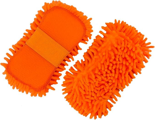 WAKALALA Microfiber Car Wash Mitt, Dual-Sided Cleaning Glove, High-Density Chenille, Non-Scratch Cleaning Sponge (1, Orange)