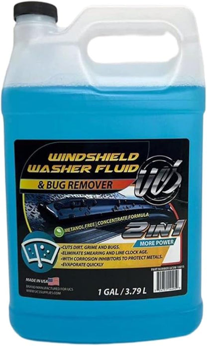 UCS 2-in-1 Windshield Washer Fluid 2-Pack (1 Gallon Each, 256 fl oz Total) – Ready to Use, Streak-Free Formula, All-Weather Cleaning, Removes Bugs, Dirt & Road Grime – Premium Windshield Cleaner