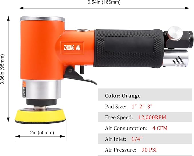 ZHONG AN 2 3-inch Mini Orbital Sander da sander Air Polisher Super Smooth and Eddeless for Auto Body Work,orange