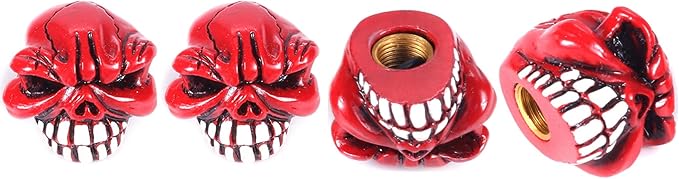 Abfer Skull Valve Caps Fun Wheel Tire Air Stem Dust Cover Cap Auto Decoration Accessories Fit Most Vehicle Car Truck Bike Motorcycle (Red)