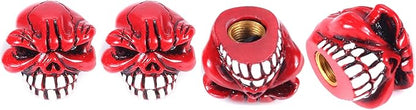 Abfer Skull Valve Caps Fun Wheel Tire Air Stem Dust Cover Cap Auto Decoration Accessories Fit Most Vehicle Car Truck Bike Motorcycle (Red)