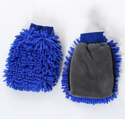 Car Wash Mitt Microfiber, 2PK-Scratch & Lint Free, Premium Chenille Microfiber Wash Mitt (Shallow Blue)