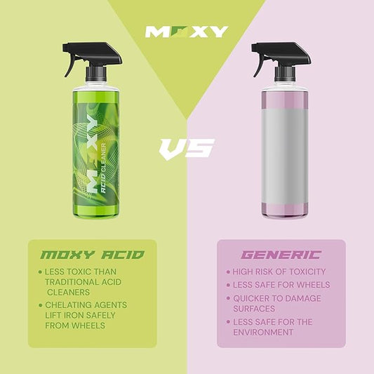Moxy Acid Wheel and Tire Cleaner (Case of 2 (16oz)) - Professional Car Wash Wheel Cleaner - Cleaning Spray for Car Detailing - Wheel Cleaning Kit Safe for Cars, SUVs, Motorcycles, RVs, and Trucks