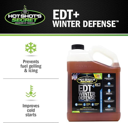 Hot Shot's Secret EDT+ Winter Defense, 7-in-1 Anti-Gel Diesel Fuel Additive – Prevents Gelling, Protects Diesel Fuel System, Diesel Additive Improves Cold Starts, Boosts Cetane, 1 Gallon