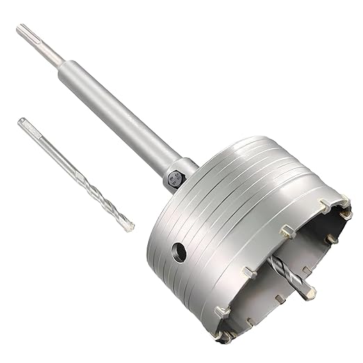 4-1/8" Concrete Hole Saw, 105mm Tungsten Steel Core Bit for Cinder Block, Brick, Rock, Plank Walls for Pipes or mini Split Lines, with SDS Plus Shank and 2 Center Positioning Drill Bits.