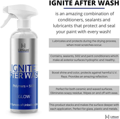 Lithium Auto Elixirs Ignite After Wash - Waterless Car Wash Exterior Care Products - Streak-Free Si02 paint and Glass protectant with Hydrophobic Ceramic Ingredients - Conditions and Shines Surfaces