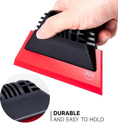 FOSHIO Red Small Squeegee Window Tint Squeegee, Non-Slip Handle Rubber PPF Squeegee, Squeegee for Window Cleaning, Shower Glass Door, Car Window Squeegee for Windshield, Mini Squeegee for Vinyl