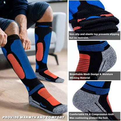 Merino Wool Ski Socks 2 Pairs for Mens Womens Knee High Thermal Snowboarding Socks for Cold Weather