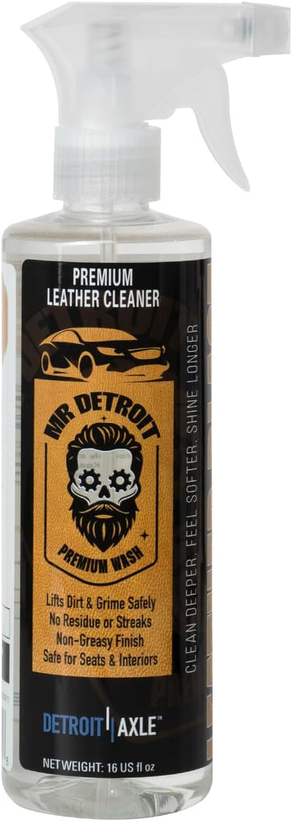 Mr. Detroit - 14pc Car Washing Kit Wheel Long Handle Brush, Applicator Pads, Microfiber Towels, 16oz Degreaser, Car Wash Soap, Interior Detailer, Cleaners, Tire Shine, Leather Care Products