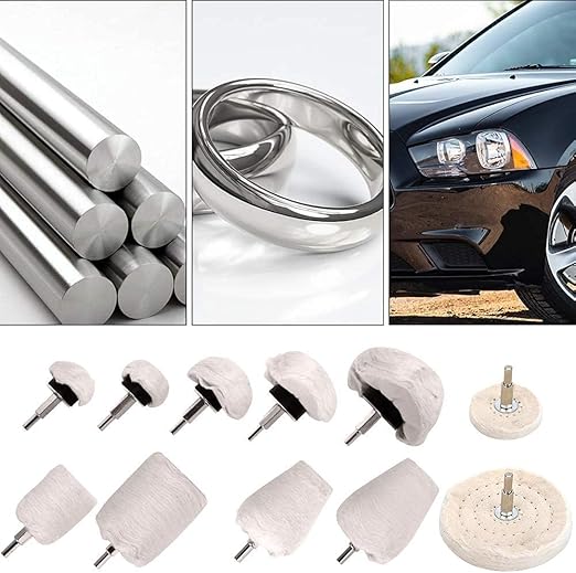11 Pcs Buffing Wheel Set for Drill, Polishing Tool Kit, 1/4” Hex Shaft Cotton Grinding Head for Rotary Tools