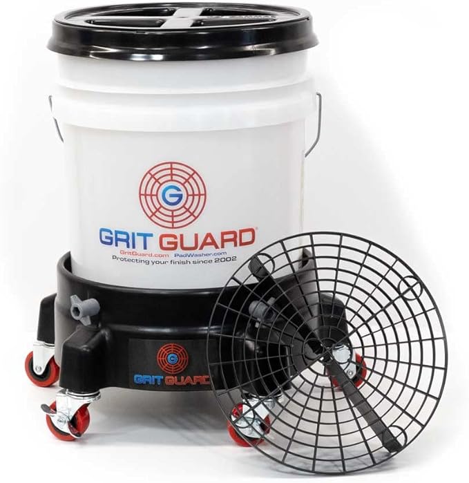 Grit Guard 5 Gallon Washing System | Includes 5 Gallon Bucket, Grit Guard, Bucket Dolly, and Gamma Seal Lid | for Car Wash and Detailing | Black