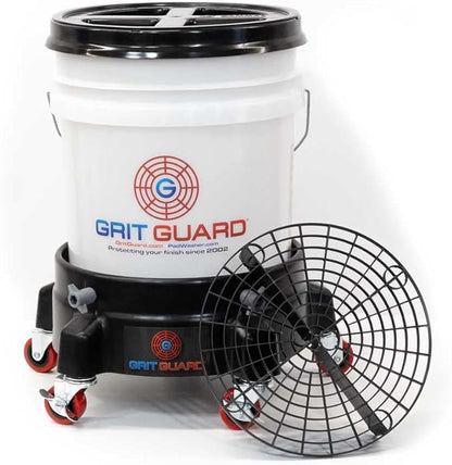Grit Guard 5 Gallon Washing System | Includes 5 Gallon Bucket, Grit Guard, Bucket Dolly, and Gamma Seal Lid | for Car Wash and Detailing | Black