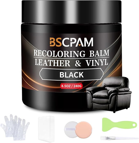 BSCPAM Black Leather Recoloring Balm,Leather Couch Scratch/Stain Remover,Leather Repair kit for Vinyl Furniture and Car Interior,Leather Dye Paint for Scratched and Faded Leather Couches