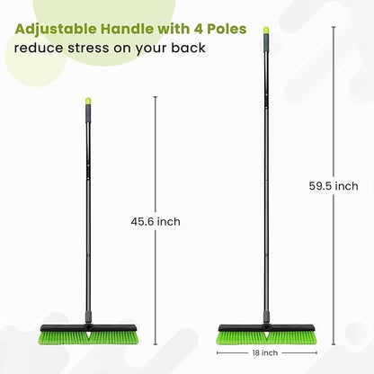 18” Indoor Shop and Garage Push Boom with Soft Bristles, Heavy Duty Brush Broom with 59” Long Handle for Commercial & Residental Floor Cleaning Sweeping