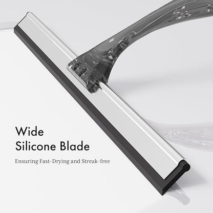 AmazerBath Shower Squeegee for Glass Doors, All-Purpose Squeegee with Suction Hook & Adhesive Hook, Squeegee for Shower Glass, Windows, Mirrors, Tiles and Car Windows - 12 Inches, Clear Black