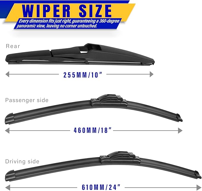 3 wipers Replacement for 2018-2022 jeep compass, Windshield Wiper Blades Original Equipment Replacement - 24"/18"/10" (Set of 3) U/J HOOK