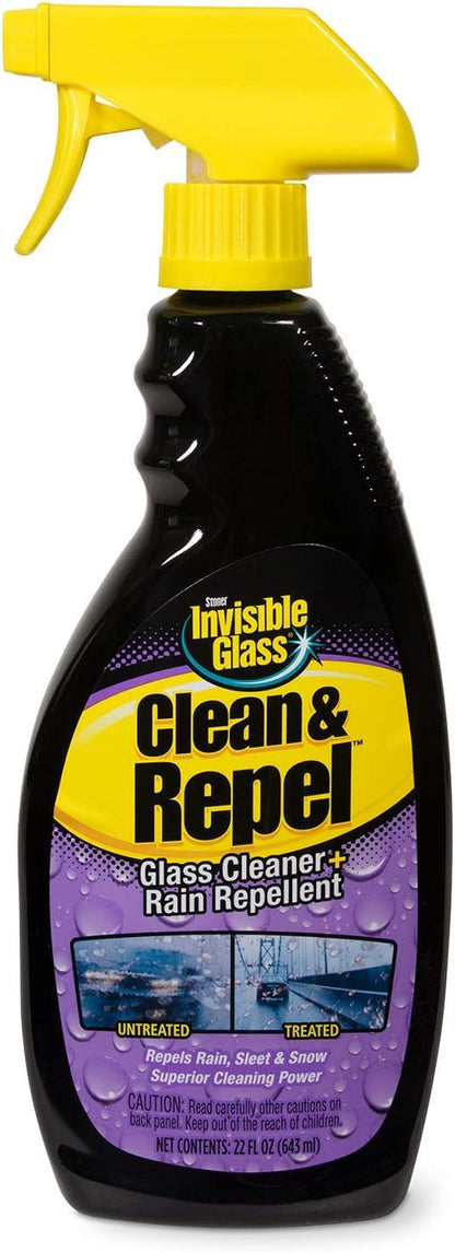 Invisible Glass 92184 Clean & Repel – Glass Cleaner and Rain Repellent Spray, Cleans Exterior Windshields, Repels Rain, Sleet, Snow, Improves Wet Weather Driving Visibility – 22 fl oz