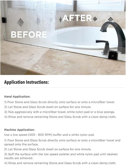 Stone Pro Stone and Glass Scrub - Hard Water Stain Remover - Remove Spots on Glass, Natural Stone, Quartz, & Metal Fixtures (Pint)