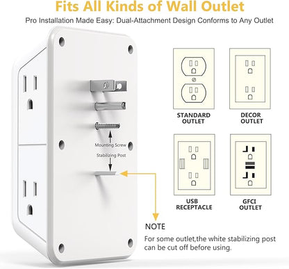 Wall Outlet Extender with Night Light, Power Plug Adapter Multi Plug Outlet Surge Protector with 4 USB Charging Ports (2 USB C), Adapter Spaced Outlets for Home Travel Office