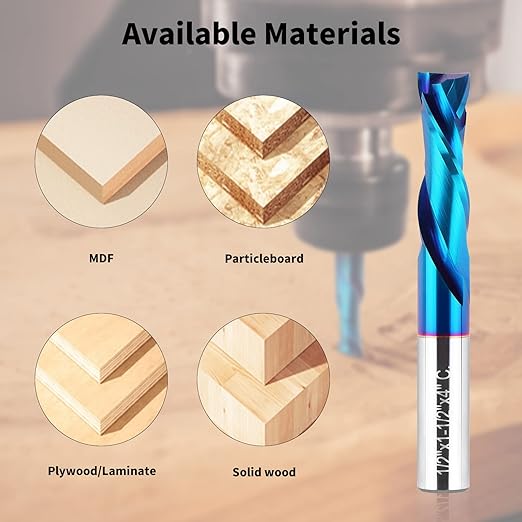 EANOSIC Spiral Router Bits Up Down Compression Bit 1/2 inch Cutting Diameter with Nano Blue Coated, 1/2 inch Shank Solid Carbide CNC End Mill for Wood Carving Engraver Milling Cutters (Extra Long 4”)
