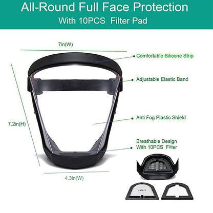 Full Face Shield for Adults Women Men（2 pack), Full Face Super Protective Shields, Adjustable reusable high-definition plastic face shield with Super Lightweight, High-Definition, Anti-Fog