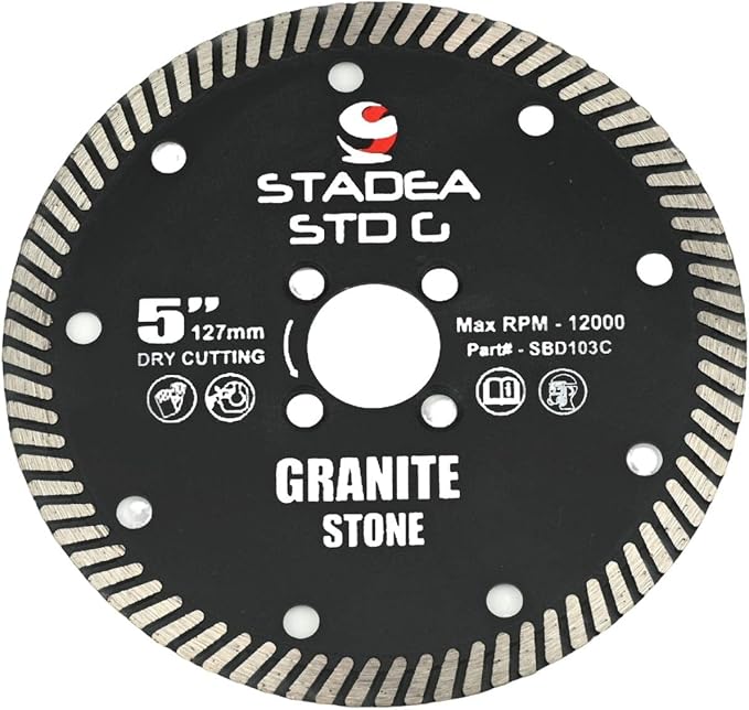 Stadea SBD103C Diamond Saw Blade 5-Inch Continuous Turbo Dry Cutting - Cuts Granite Quartz Quartzite, Fits Grinder, Saw Cutter, 8 MM Segments - Pack of 1