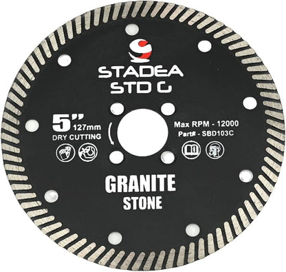 Stadea SBD103C Diamond Saw Blade 5-Inch Continuous Turbo Dry Cutting - Cuts Granite Quartz Quartzite, Fits Grinder, Saw Cutter, 8 MM Segments - Pack of 1