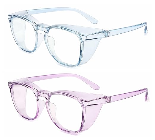 Alsenor Safety Glasses Anti Fog Goggles Protective Eyewear Blue Light Blocking Anti Dust UV Protection Glasses For Men Women (2 Pack (Sky-Blue + Lilac))