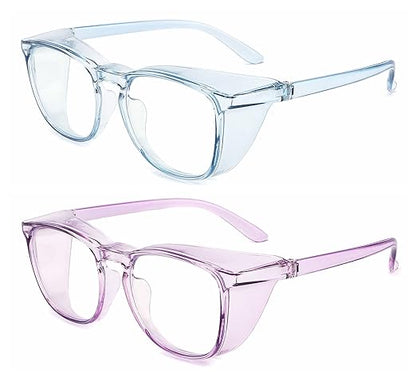 Alsenor Safety Glasses Anti Fog Goggles Protective Eyewear Blue Light Blocking Anti Dust UV Protection Glasses For Men Women (2 Pack (Sky-Blue + Lilac))
