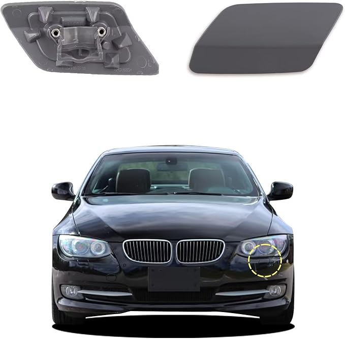 Car Front Bumper Headlight Washer Cover Compatible with BMW 328i 3351 335lS Coupe Convertible 2011-2013 Headlight Washer Nozzles Cover 61677253393 61677253394 Water Spray Cover Unpainted Left
