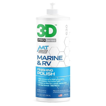 3D Marine & RV Finishing Polish – Removes P2000 Grit Scratches, Oxidation & Swirls, High-Gloss Gel Coat Shine, No Fillers, Low-Dust Formula, 32oz