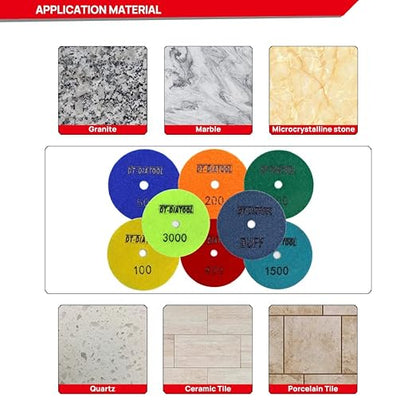 DT-DIATOOL Dry Diamond Polishing Pads 4 Inch for Granite Marble Quartz Stone Countertop Tiles 8 Pieces WBUFF