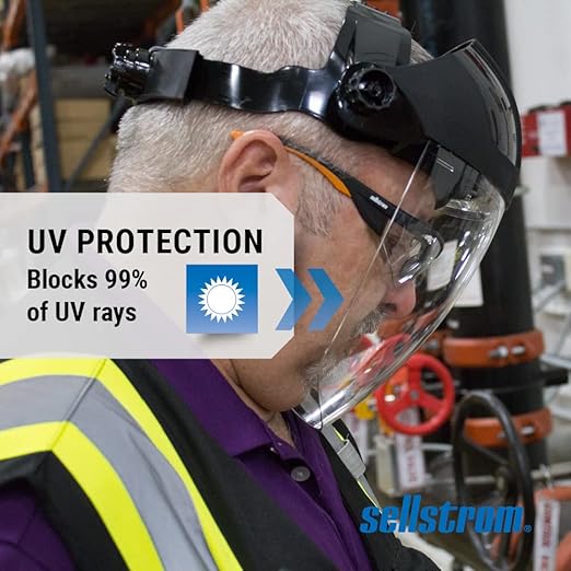 Sellstrom DP4 Face Shield - Lightweight Mask with High Impact Crown & Ratchet Headgear for Work, Grinding, Cutting - ANSI Z87.1 - Anti Fog Polycarbonate Window