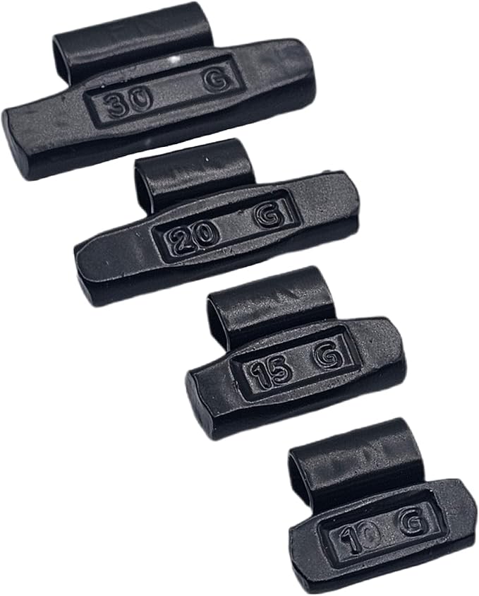 C-HORSE 100Pcs FN Series Clip on Wheel Weights Black Coated Assortment for Japanese Cars Hammer Type Rim Balancers, 10G, 15G, 20G, 30G, 25pcs for Each Size Fit for Steel Wheel (FN Style, 0.25-1)