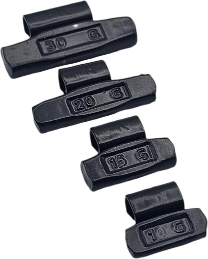 C-HORSE 100Pcs FN Series Clip on Wheel Weights Black Coated Assortment for Japanese Cars Hammer Type Rim Balancers, 10G, 15G, 20G, 30G, 25pcs for Each Size Fit for Steel Wheel (FN Style, 0.25-1)