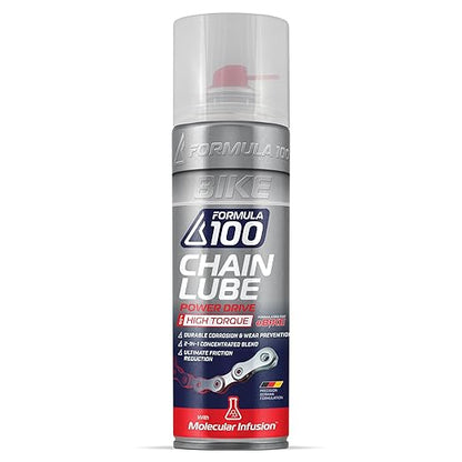 Formula 100 Power Drive Spray eBike Chain Lube – Lubricant for Electric Bikes – Durable Corrosion & Wear Protection, Friction Reduction, Race Day Blend – 300ml Aerosol (10.14 oz)