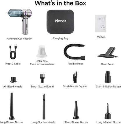Handheld Vacuum Cordless, Car Vacuum Cleaner with Brushless Motor, Strong Suction Vacuum & Compressed Air Dusters with LED Light, Type C Port, Wireless Mini Portable Hand Vacuum Blower for Home, Pet