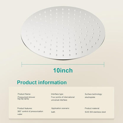 All Metal Rain Shower Head - Heavy Duty Stainless Steel, Easy Install, High Water Flow, Ultra-Thin Modern Design for Bathroom (Brushed Nickel, 10）BNW0088